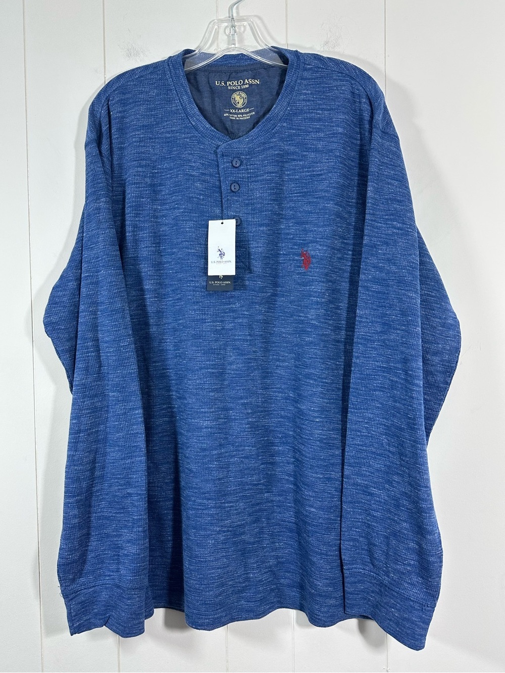 NWT US Polo Assn XXL Heather Blue Half Button Pullover Knit Sweater Long Sleeve